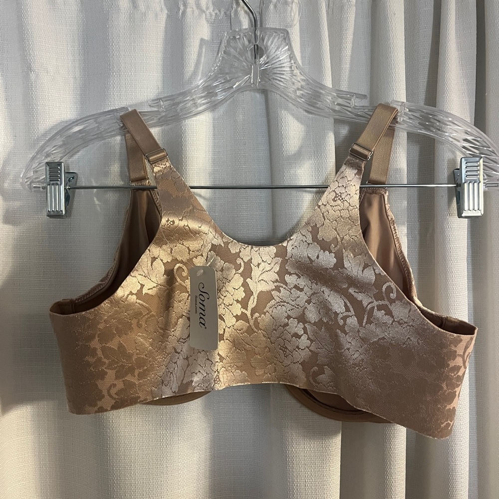 NWT Soma Bra Vanishing Back 38D or 38C Front Closure Unlined Lace Soft Tan